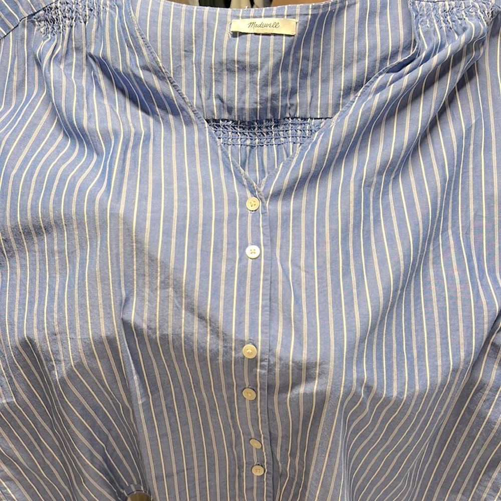 Madewell white and blue striped blouse